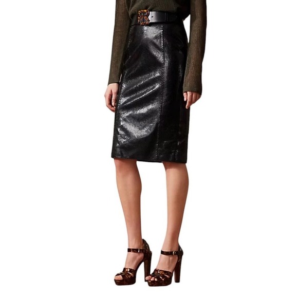 Ralph Lauren Purple Label Cynthia Python Embossed Leather Skirt $1990. Size 2 - Picture 2 of 12